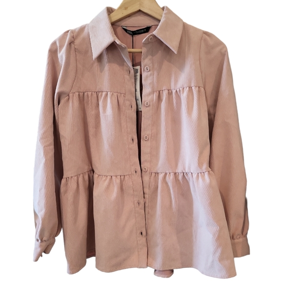 Zara Pink Ruffle Flowy XS Jacket NWT full button up boho Spring winter fall - Picture 2 of 10